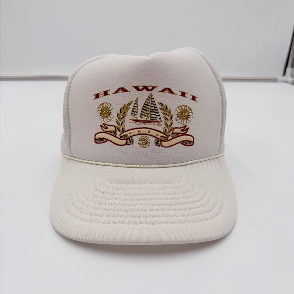 Vintage Hawaii Trucker Hat Nissin Cap Snapback White Mesh Tourist Cap